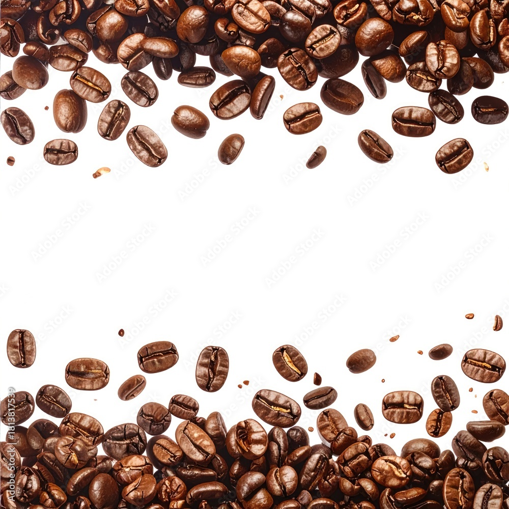 Obraz premium Coffee beans scatter over white background