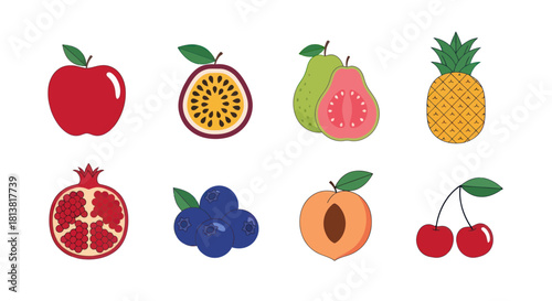Assortment of colorful fruits apple passion fruit guava and pineapple