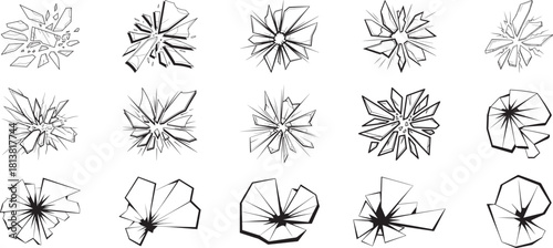 Collection of various Broken Glass Effect, showcasing various shapes, vector illustration.
