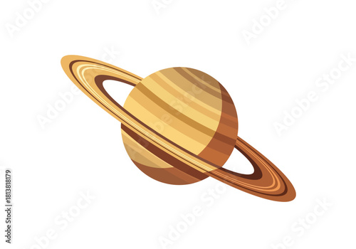 Cartoon Saturn with Prominent Rings and Striped Surface