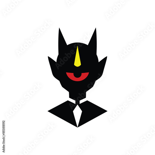 Stylized Horned Demon Logo Wearing Suit and Tie.