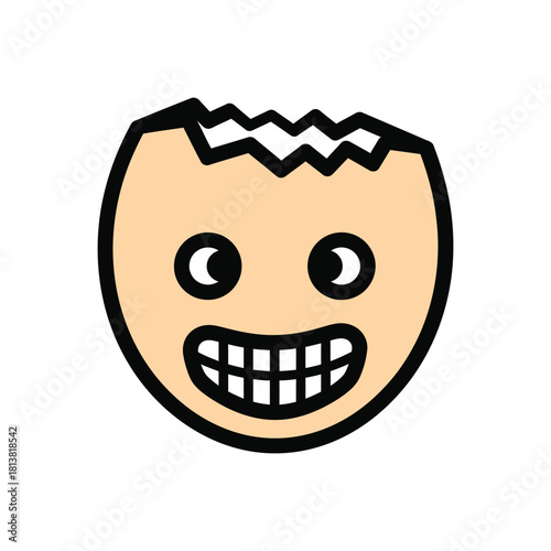 Toothy Smiling Cracked Egg Shell Cartoon Character.