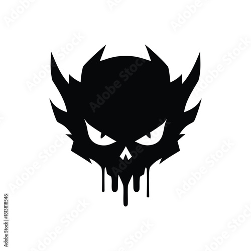 Black dripping horned skull logo silhouette emblem.