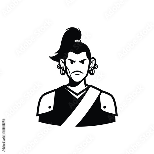 Stoic Samurai Warrior Portrait With Topknot.