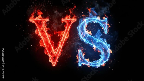 4K Flaming VS Title with Realistic Fire Sparks in Darkness