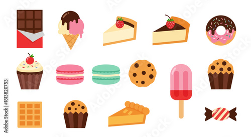 Assortment of colorful sweet treats isolated on white background