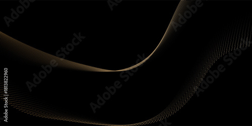 Abstract gold line swirly wave and texture in gold color with black background modern art