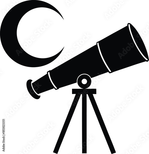 Telescope observing the moon icon celestial exploration graphic