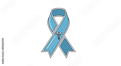 Raise awareness with this light blue ribbon featuring the medical symbol, perfect for healthcare campaigns and promoting health awareness initiatives
