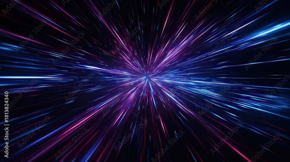 Fototapeta premium Abstract Digital Particle Stream with Blue and Purple Colors on Black Background