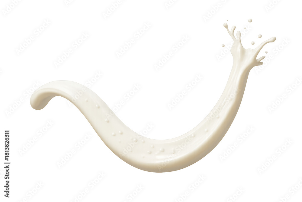 Fototapeta premium White milk splash creating dynamic liquid curve and droplets with movement on a transparent background