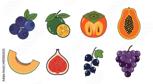 Assortment of various fruits isolated on a white background for design elements