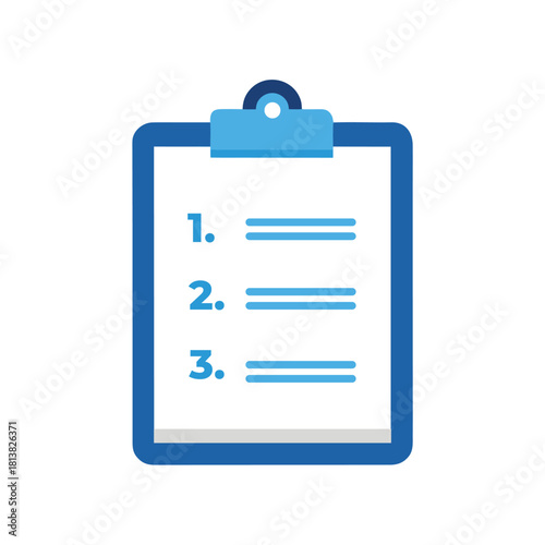 Clipboard with Numbered List Icon, Flat Vector Symbol for Task Management and Planning on White Background