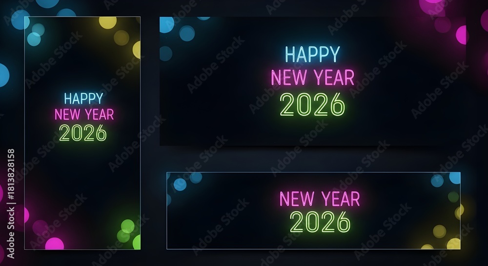 Naklejka premium “Minimalist New Year 2026 Neon Text with Glitter Background”