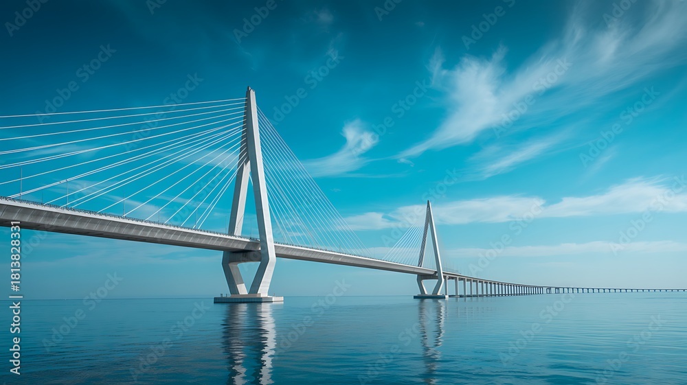 Fototapeta premium Spectacular cable stayed bridge over calm sea on a clear day