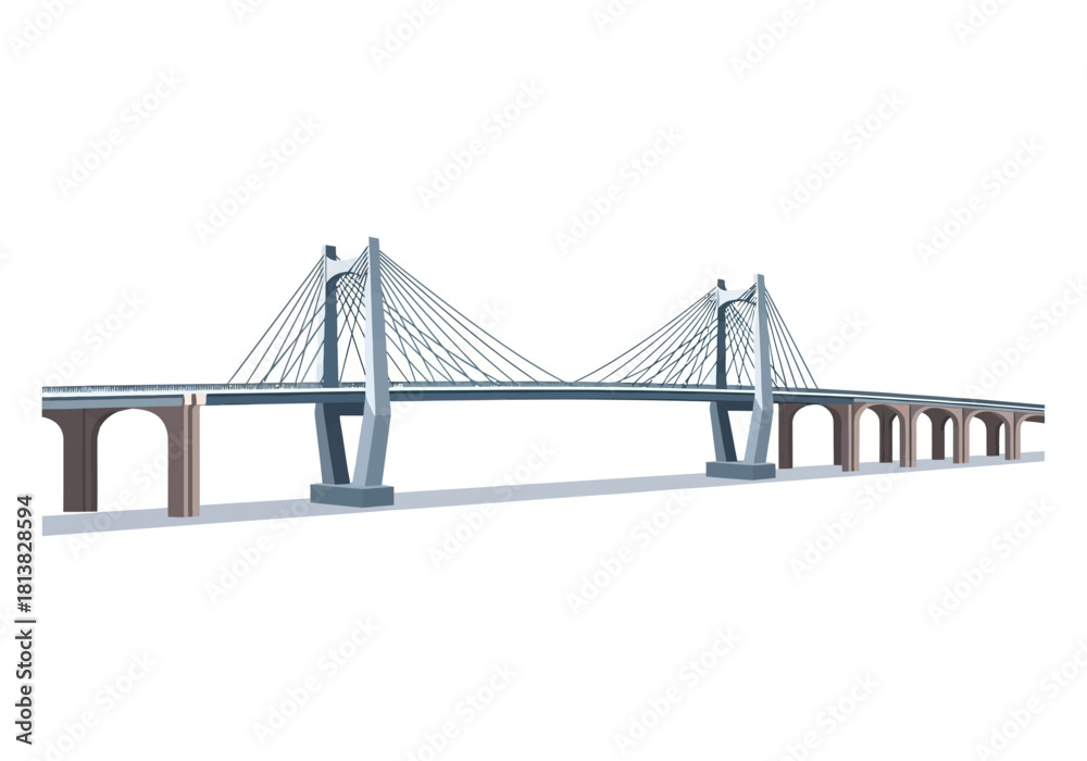 Obraz premium Cable-Stayed Bridge with Arched Supports, Vector Illustration