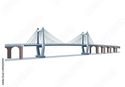 Cable-Stayed Bridge with Arched Supports, Vector Illustration