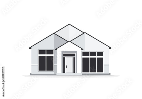 Modern Single-Story House with Gable Roof and Large Windows