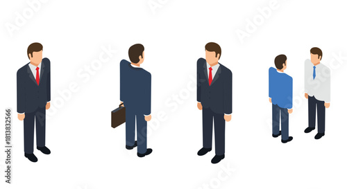 Isometric businessman and doctor in professional attire on white background