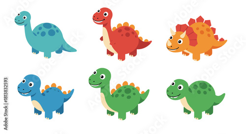 Colorful cartoon dinosaurs for kids: cute and playful dinosaur characters collection