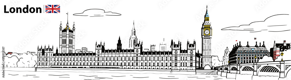 Naklejka premium London cityscape sketch against white background