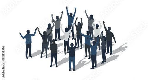 Celebrating crowd silhouettes in a minimalist style on white background