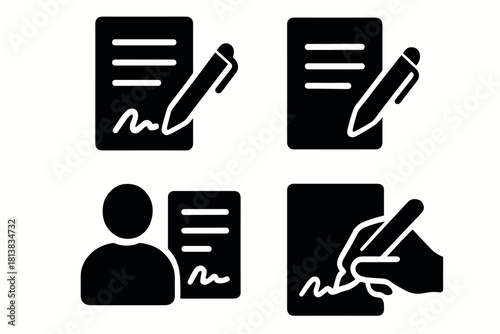 Silhouette icons of writing and signing documents for office and workflow concepts