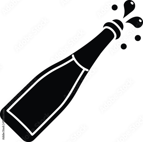 Champagne bottle popping celebration icon with celebratory bubbles