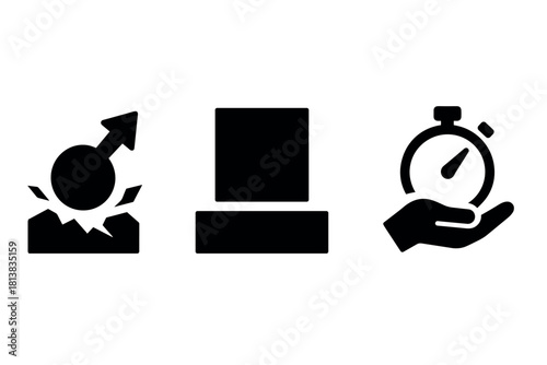 Dynamic business growth, innovation, and efficiency icons set in minimalistic silhouette style