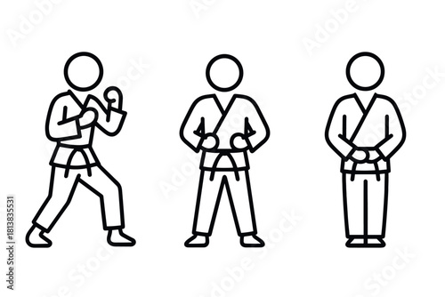 Minimalist line art of karate poses: martial arts silhouettes