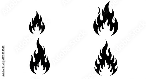 Flame Silhouette Vector Illustration Showing Varying Intensities and Shapes in Minimal Fire Design Style

