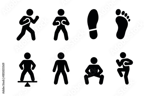Collection of fitness exercise icons in silhouette style for workout designs
