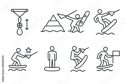 Minimalist line art: wakeboarding and water adventure icons collection