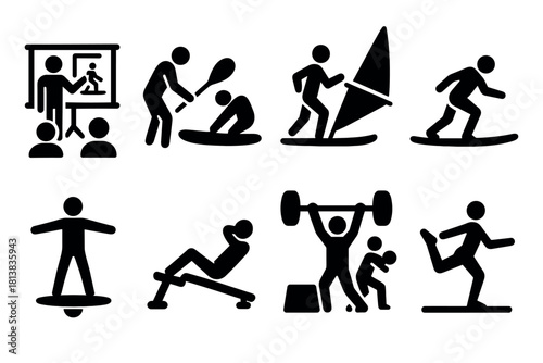 Silhouette icons of diverse sports and fitness activities