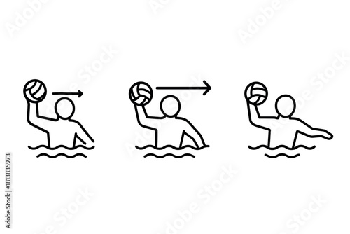 Water polo passing technique diagram in simple line art style
