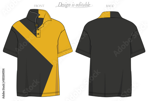 cut and sew black and yellow mockup Polo tees, mockup tees, shirt Polo yellow and black template , Short sleeve Polo shirt mock up, cut and sew polo shirt front back view.eps10