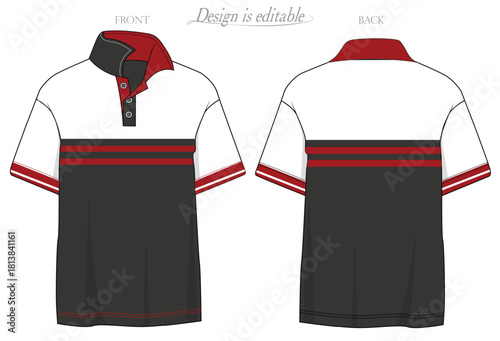 cut and sew Red, black and white mockup tees, mockup tees, shirt Polo yellow and black template , Short sleeve Polo shirt mock up, cut and sew polo shirt front back view.eps10