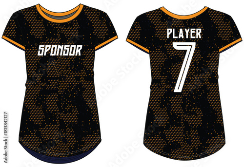 Camouflage Women Sports t-shirt Jersey design Flat sketch Illustration Vector suitable for girls and Ladies for badminton, Soccer, netball, Football, tennis, Volleyball jersey uniform sport kit