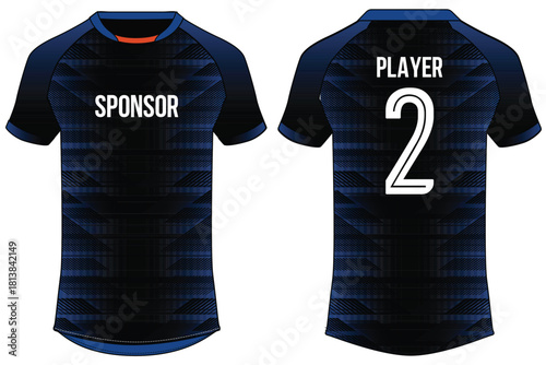 Sports jersey t shirt design concept vector template, Abstract line pattern Raglan Round neck tees football jersey concept with front and back view for Cricket, soccer, Volleyball, Rugby uniform