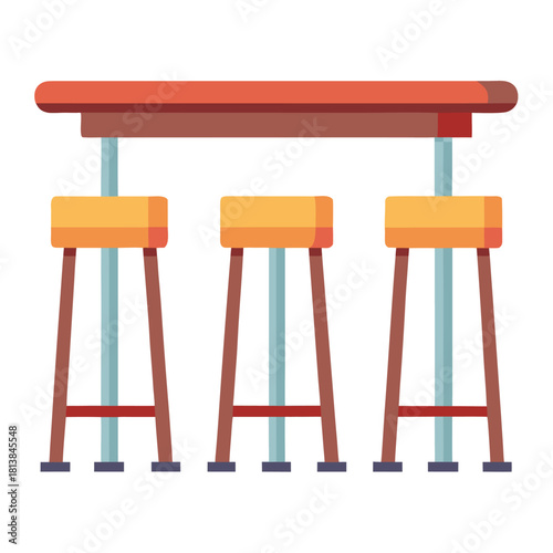 A Flat Vector of a Bar Table with Stools, a high-top dining or serving setup.