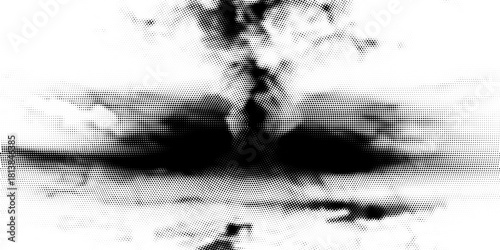 Edge frame. Halftone cartoon border. Pop art dot. Attention pattern. Faded attention texture. Black line isolated on white background. Concentration lines design. Grunge dots zoom. Vector illustration