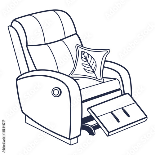 A Flat Vector of a Recliner Sofa with Pillow, a multi-seat sofa with reclining functionality.