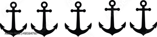 Anchor icon set, black white vector, nautical symbol, marine equipment, sailing theme, ocean graphic, boat design, maritime tools, sea concept