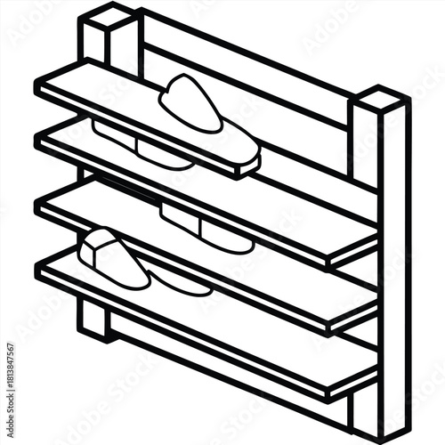 A Flat Vector of a Wall-Mounted Shoe Rack, a space-saving entryway storage solution.