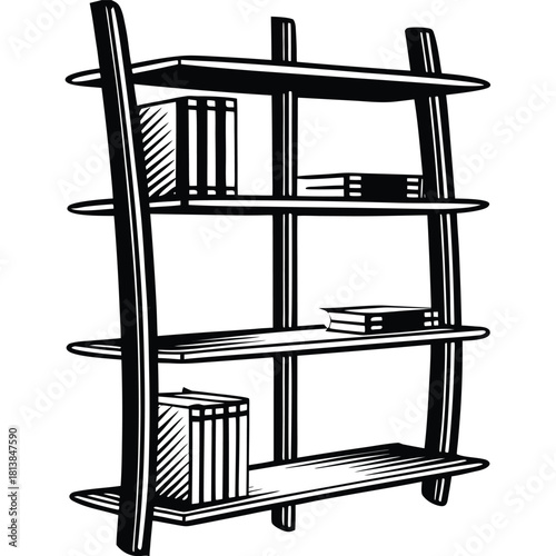 A Flat Vector of a Wall-Mounted Bookshelf, a wall-hanging shelving unit.