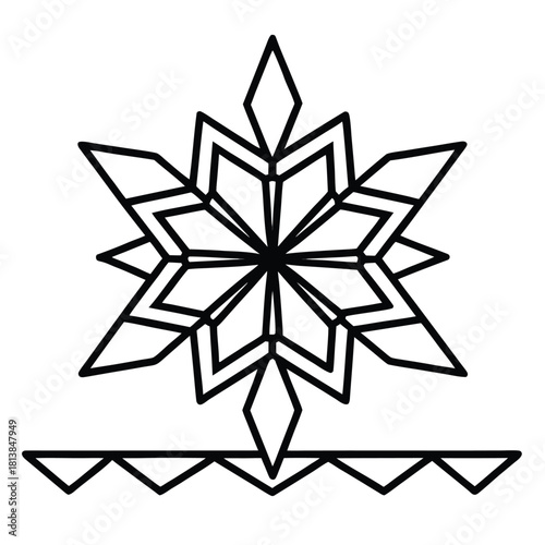 A Geometric Snowflake Landing on Dark Water, emphasizing contrast and abstract natural shapes.
