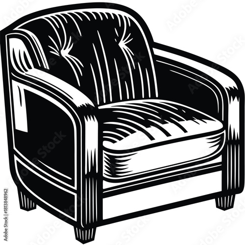 A Minimal Flat Vector of an Armchair with Fabric, a comfortable upholstered single-seater.