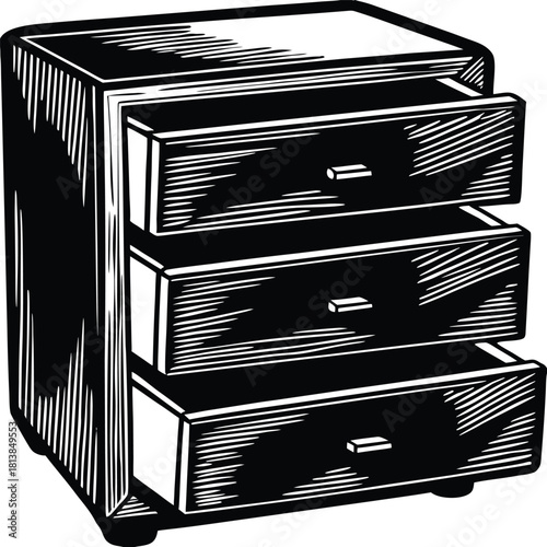Minimal Flat Vector of a Drawer Chest (Bureau), a large storage unit for clothing.