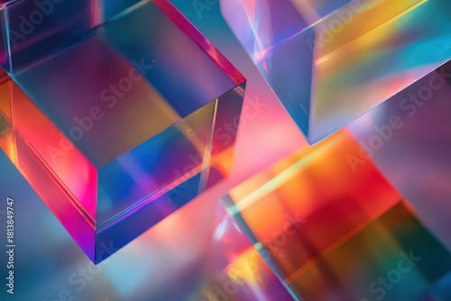 Abstract Transparent Cubes with Refracted Light and Rainbow Colors