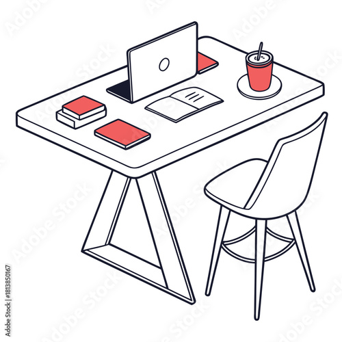Minimal Flat Vector of an Office Workstation Table, suitable for a dedicated office setup.